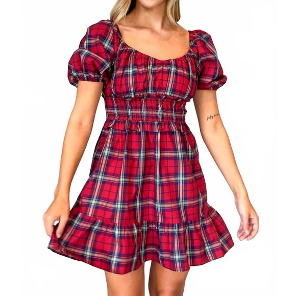 Love you bunches Dresses & Skirts - phoebe check puff sleeve mini dress in red multi tartan holiday Christmas M